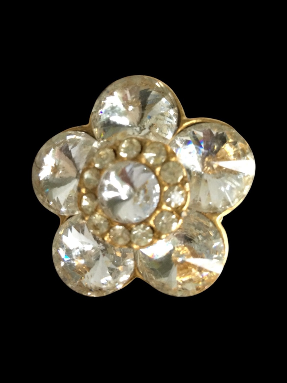 Vintage 1950s Clear Rivoli Floral Brooch - Gold‑Tone - Rare Find - Picture 11 of 12